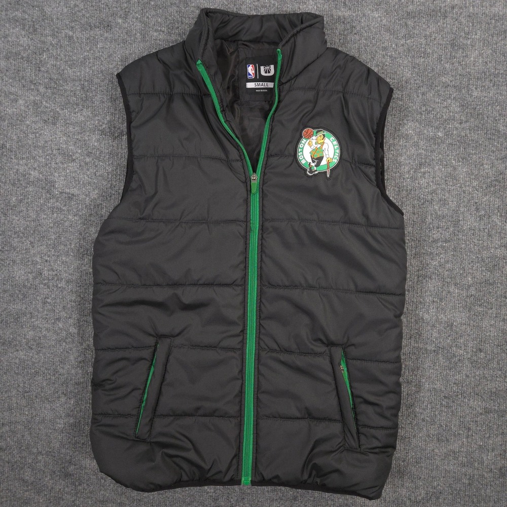 NBA Boston Celtics Vest Mens Small Dark Gray Puffer Jacket Lucky the Leprechaun